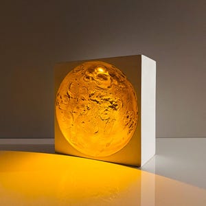 Cube Moon Lamp: Resin Textured Night Light, Bohemian Interior Lighting