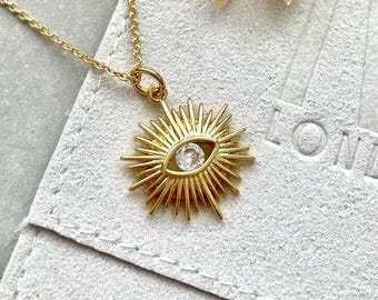 Colar Olho do Sol com Zircônia Cúbica Banhado a Ouro 18k