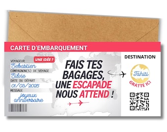 Carte d&#39;embarquement personnalisable - Carte à gratter voyage surprise - Chèque cadeau destination surprise - Billet avion - Anniversaire...