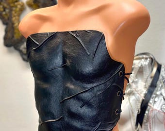 Men's Black Eco Leather Corset, Brown corset, Leather corset