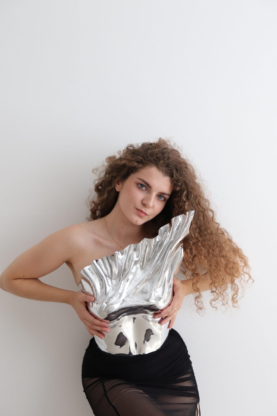 Corsé plateado metálico, corsé steampunk de armadura de dios