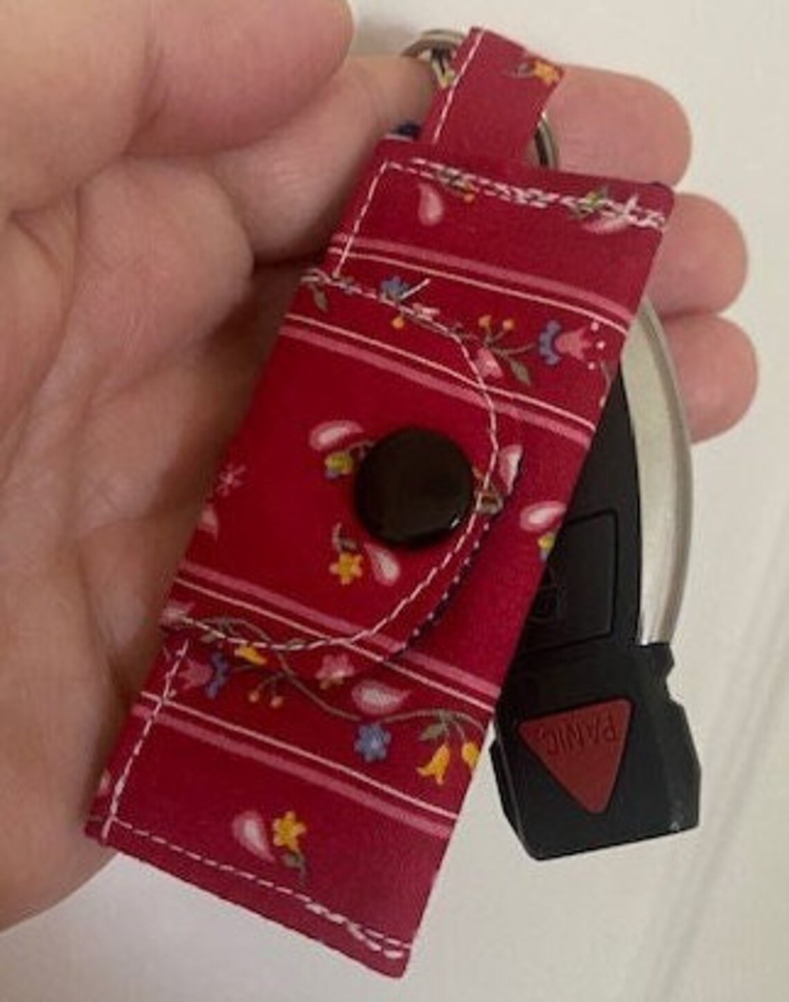 Mini-wallet Keychain - Red Floral, Vintage Fabric - Etsy