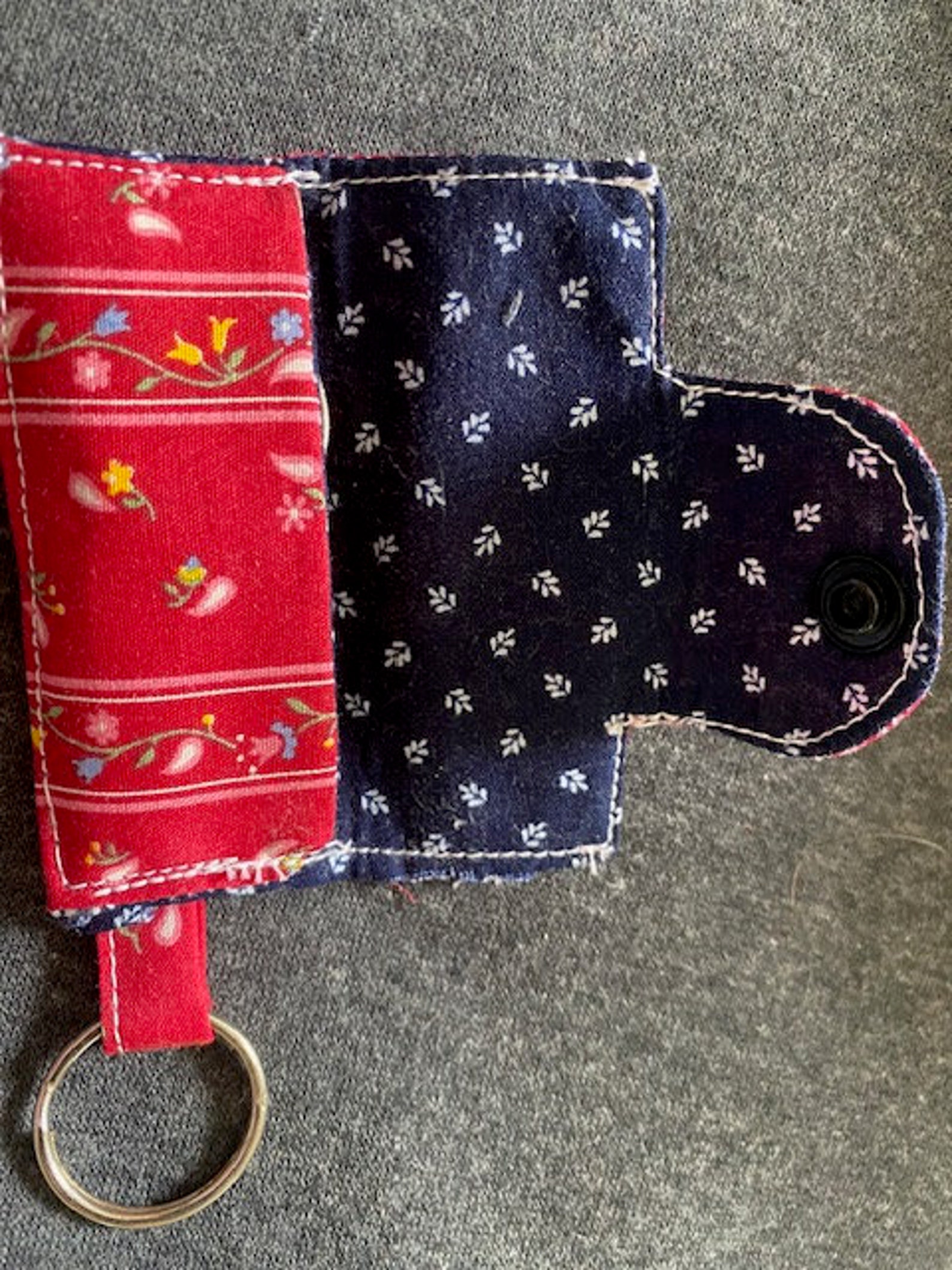 Mini-wallet Keychain - Red Floral, Vintage Fabric - Etsy