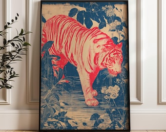 Vintage Japanese Tiger, Vintage Style, Digital Poster Download
