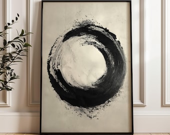 Krąg Enso, japońska sztuka tuszem Wabi Sabi, plakat cyfrowy do pobrania