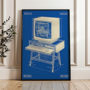 Vintage datorritning, teknisk ritning, digital affischnedladdning