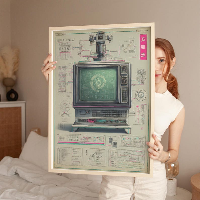 Retro Computer Diagram Vintage Retro Computer Blueprint, Technical Schematic, Digital Poster ...