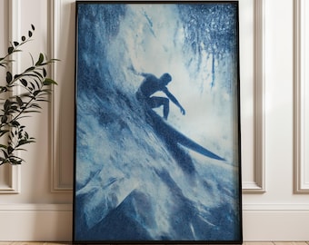 Surfer Riding Wave, Vintage Surf Art, Digital Poster Download
