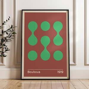 Póster geométrico con diseño Bauhaus, arte de pared para sala de estar moderno de mediados de siglo, impresión minimalista de moda, impresión roja Bauhaus, decoración de oficina