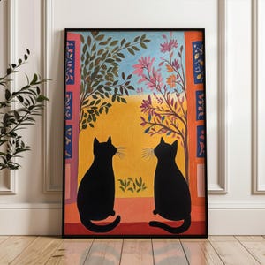 Black Cat Poster, Couple Cat Poster, Funny Cat Print, Black Cat Art, Henri Matisse Cat Print, Henri Matisse Cat Art, Gift For Cat Mom