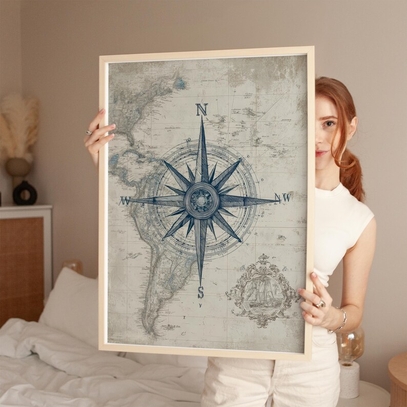 Vintage Nautical Compass Map, Antique Style, Digital Poster Download - Etsy