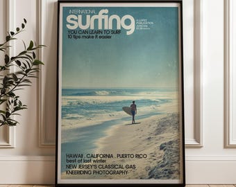 Surfer Walking On Beach, Vintage Surf Poster, Digital Poster Download