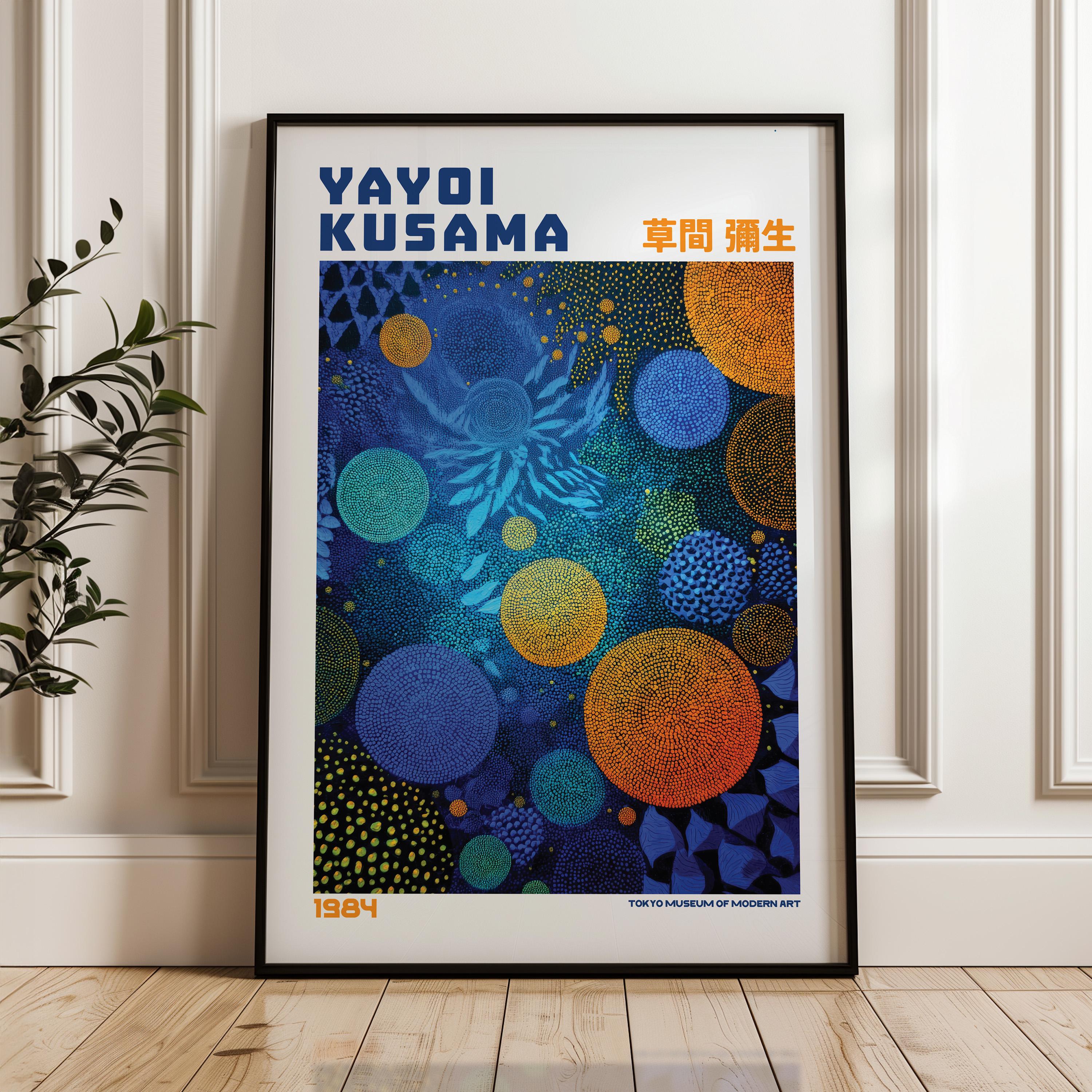 Yayoi Kusama Poster - Yayoi Kusama Inspired Japanese Blue Wall Art
