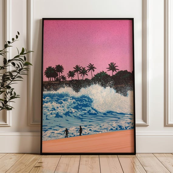 Tropical Beach Surfing Scene, Hiroshi Nagai Japanese City Pop
