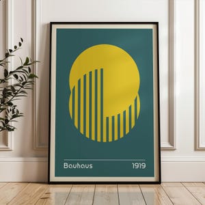 Bauhaus Circle Geometric Poster, Mid Century Modern Living Room Wall Art, Minimalist Trendy Print, Bauhaus Green Print, Office Decor