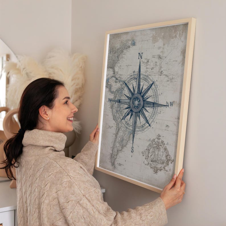 Vintage Nautical Compass Map, Antique Style, Digital Poster Download - Etsy