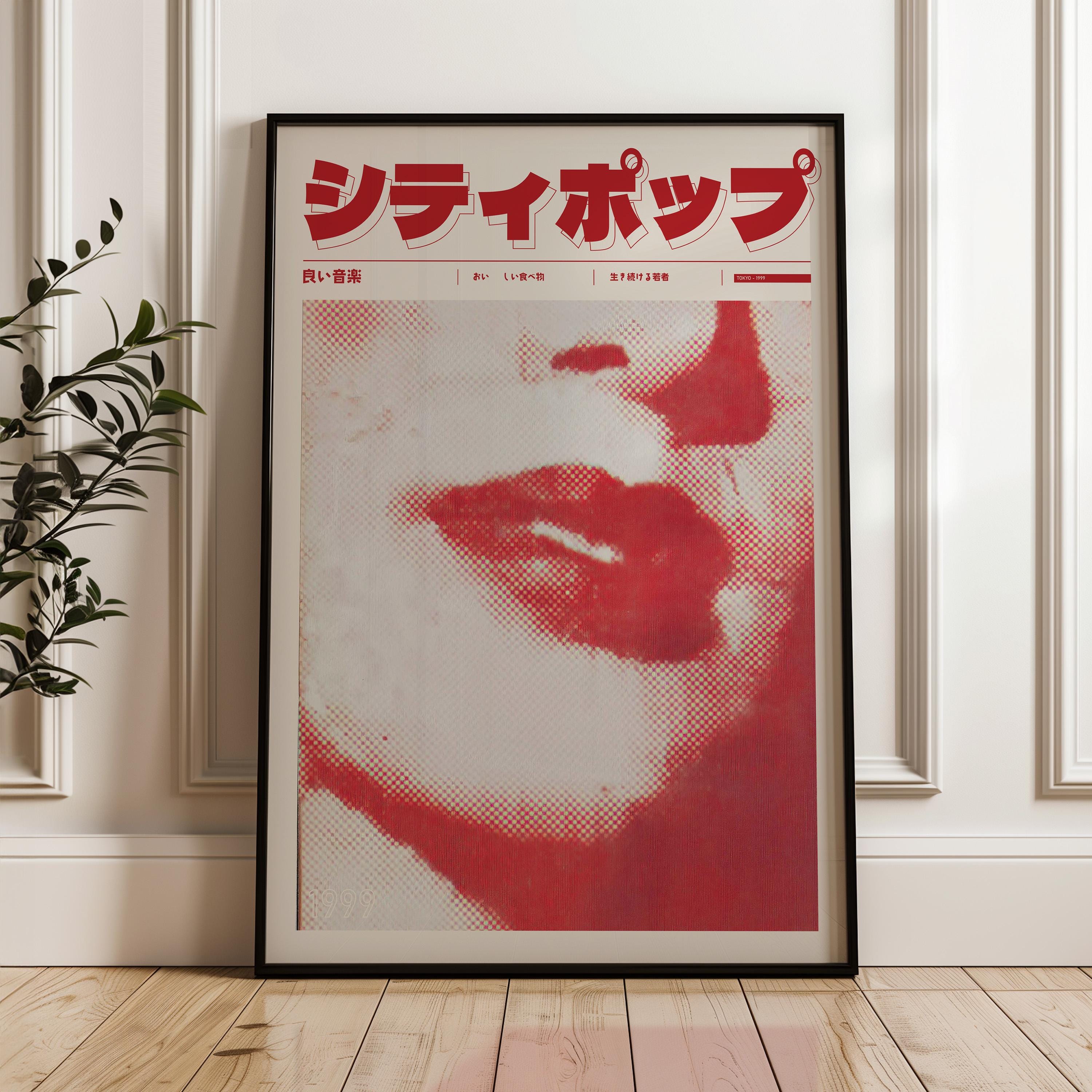 Retro Japanese Y2K Poster, Halftone Pop Art Wall Decor, Aesthetic
