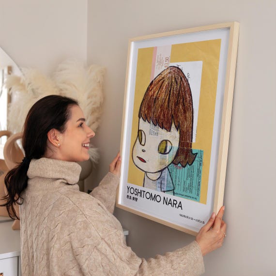 Yoshitomo Nara Inspired Portrait, Modern Japanese, Digital Poster