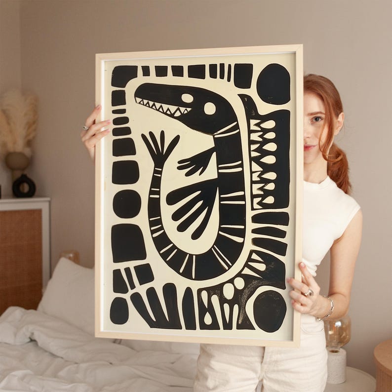 Etnisk konsttryck, traditionell mexikansk konstposter, folkkonst, vardagsrumsinredning, reseposter för Mexiko, ormposter, mexikansk kulturposter bild 2