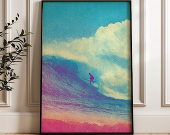 Surfer On Wave, Y2k Poster, Digital Poster Download