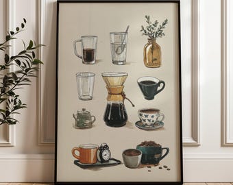 Coffee Chart Art Poster: Handdrawn Illustration , Digital Download
