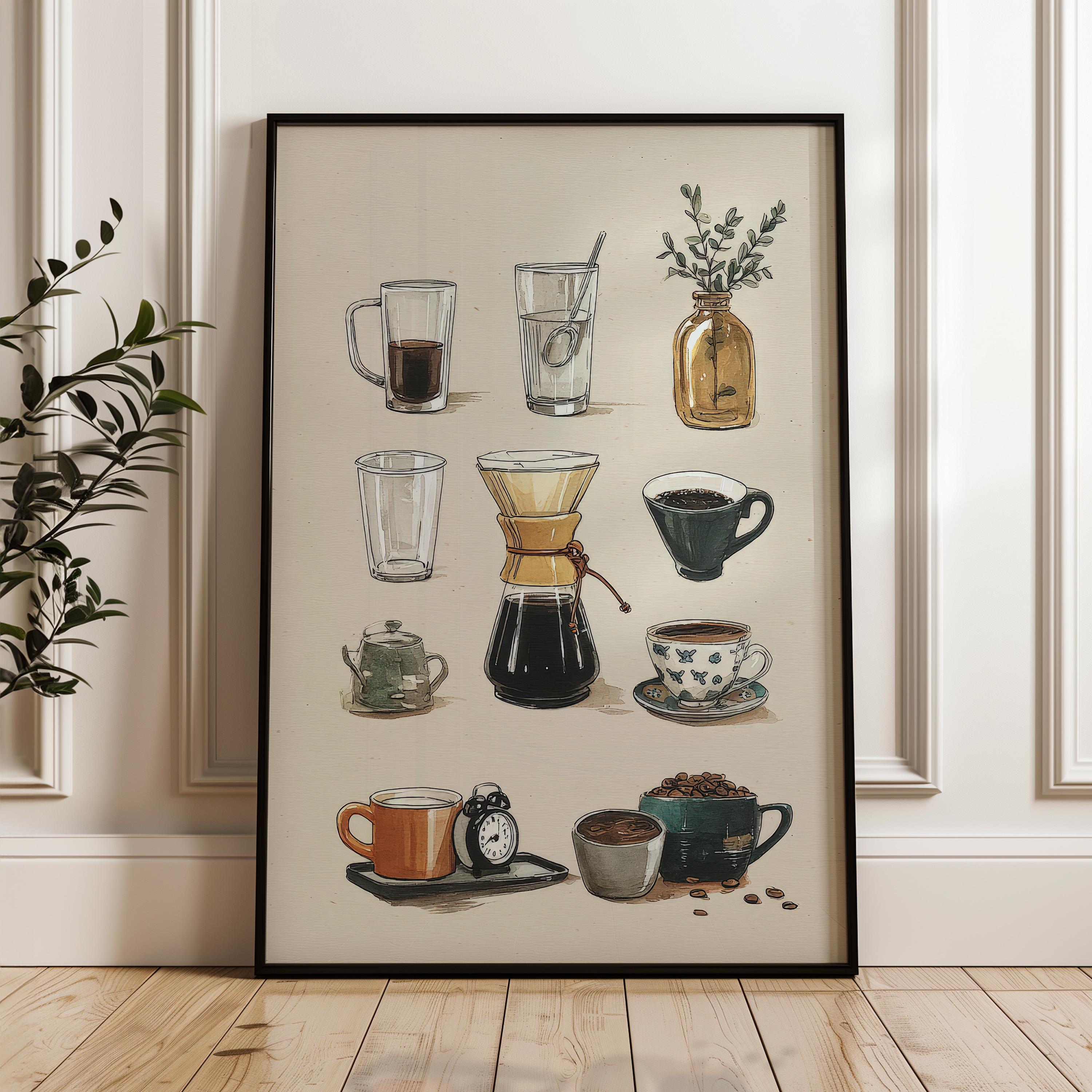 Coffee Chart Art Poster: Handdrawn Illustration , Digital Download