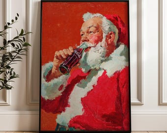 Vacances vintage du père Noël, Noël classique, téléchargement d'affiches numériques