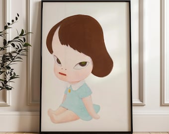Girl Sitting Cute Character, Yoshitomo Nara Art, Digital Poster Download
