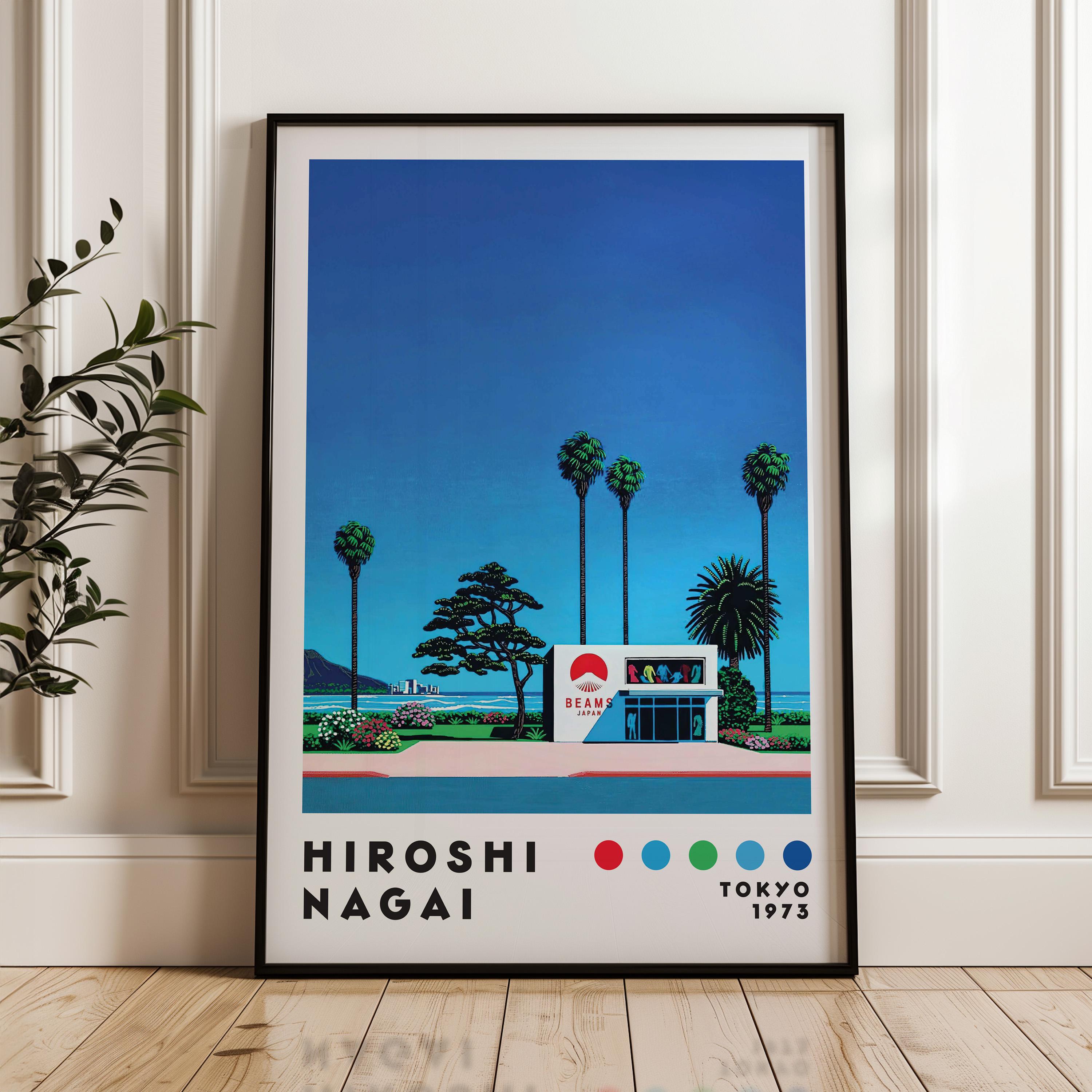 【額縁付き】 永井博（Hiroshi Nagai） A2ポスター 花 永井博アートプリント、ホームデコレーション、ヴェイパーウェイヴ