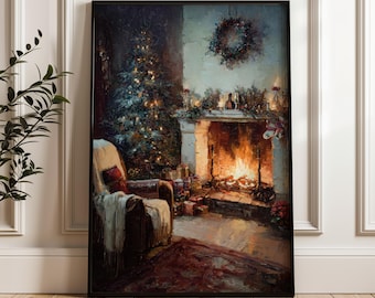 Cheminée de Noël confortable, traditionnelle, téléchargement d'affiches numériques