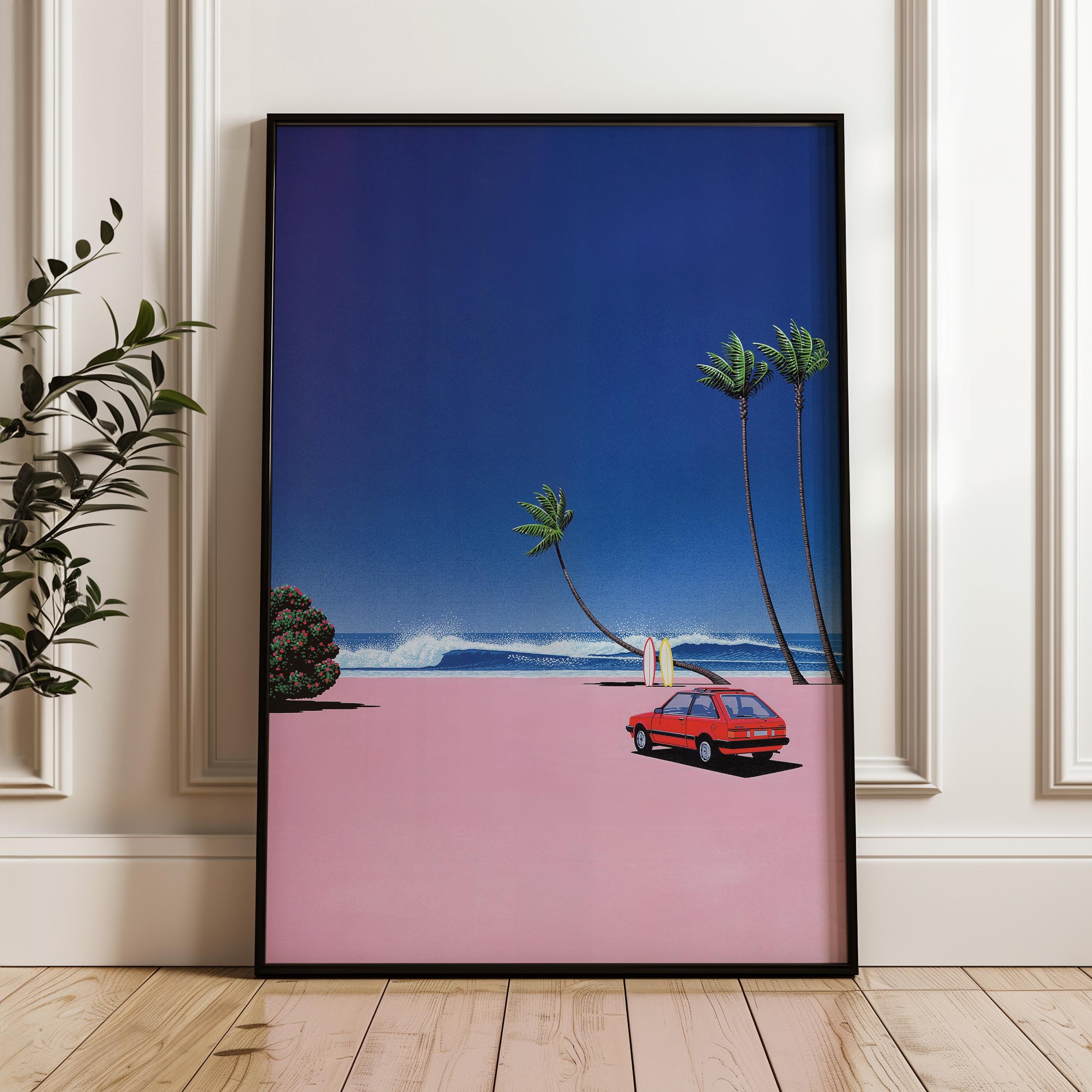 Surfer Car and Palm Trees, Hiroshi Nagai, Digital Poster Download