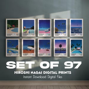 Set mit 97 Hiroshi Nagai Poster Bundle, Steamwave Poster Bundle, digitaler Download, Hiroshi Nagai Ausstellungsplakat, Japanisches City Pop Bundle