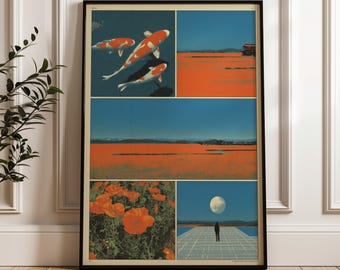 Retro Japanese Koi Fish Wall Art Print: Y2K Indie Decor (Digital Download)