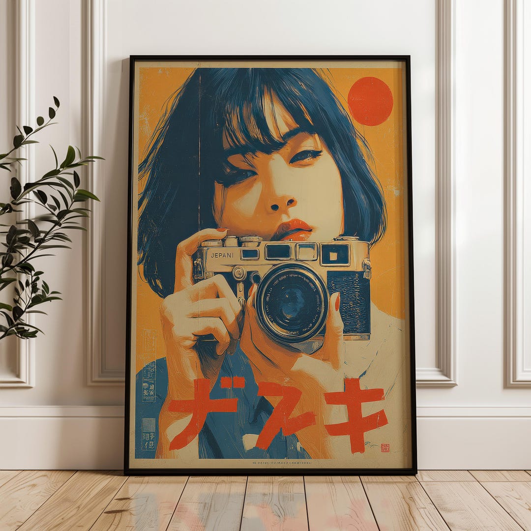 Asian Woman With Vintage Camera, Retro Japanese Style, Digital