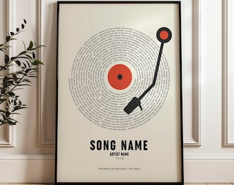 Custom Song Lyrics Vinyl Record Print, Anniversary Gift (Digital Download)