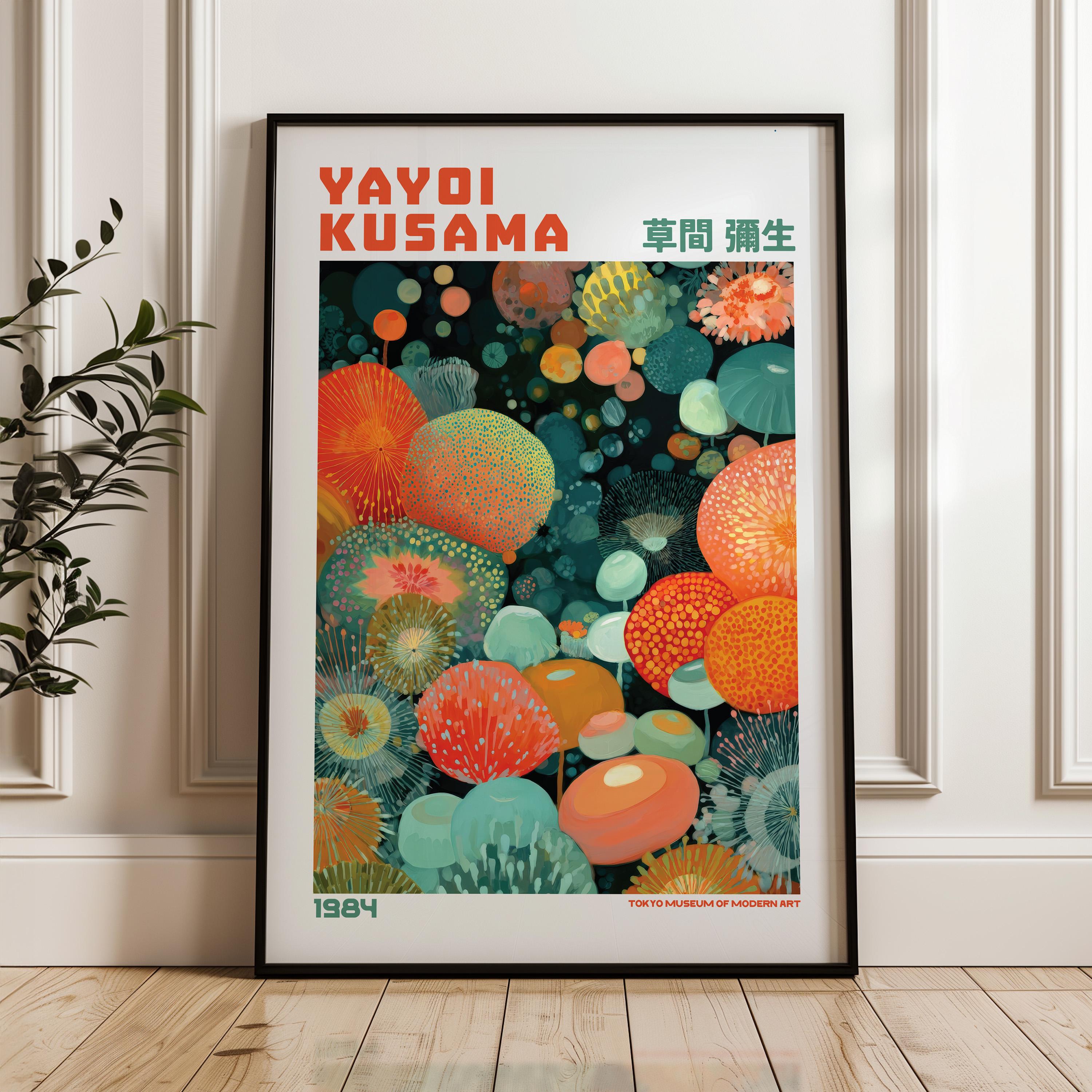 Yayoi Kusama Framed Canvas Print, Large Horizontal Japanese Panoramic Poster Wall Art, Above Bed Décor | YKP-01