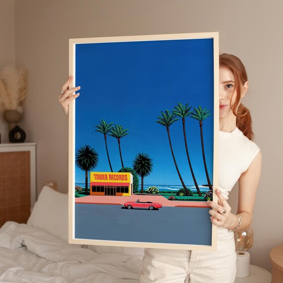 Tower Records With Palm Trees, Japanese City Pop, Digital Poster