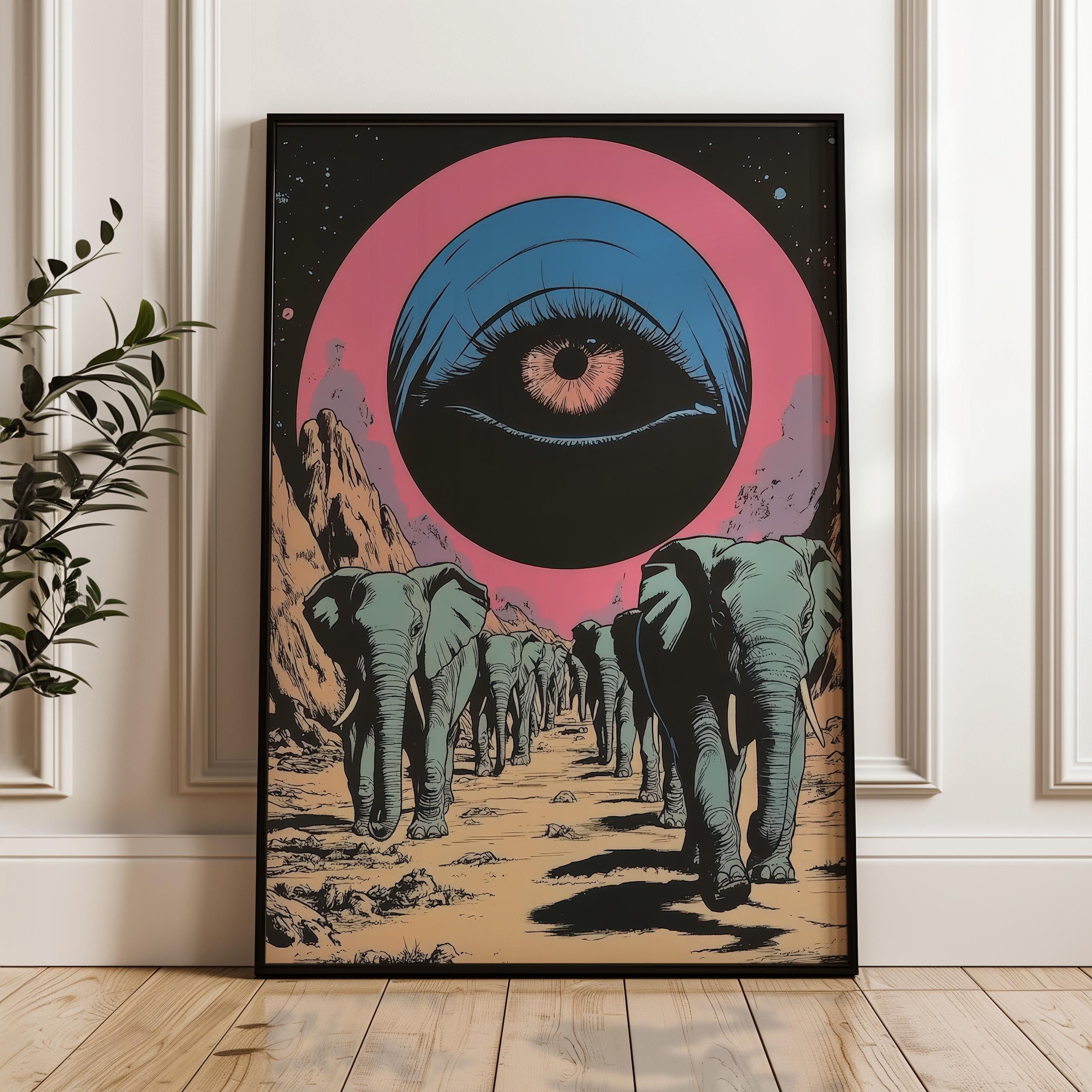 エレファント・ウォールアート：シュールな目元シーン、コミック風