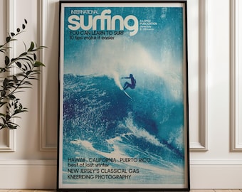 Surfing Wave Vintage Poster , Coastal Retro Style, Digital Poster Download