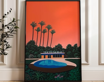 Tokyo Fm Building With Palm Trees, Hiroshi Nagai Wall Art Print
