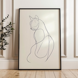 Cat Figure Single Line Poster, Minimalistic Animal Art Print, Black and White Pet Wall Decor,Modern Home Office Decoration,Gift for Cat Mama