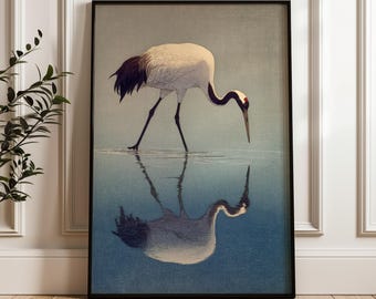 白鶴鳥の絵画：ミニマリストのアジアの壁アート（デジタルダウンロード