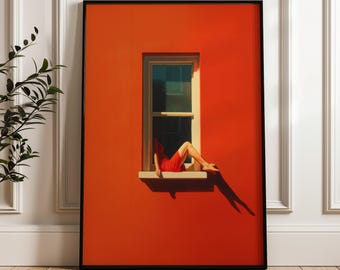Frau im Fenster, minimalistisch, digitale Poster Download