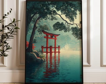 Japanese Torii Gate, Serene Nature, Digital Poster Download