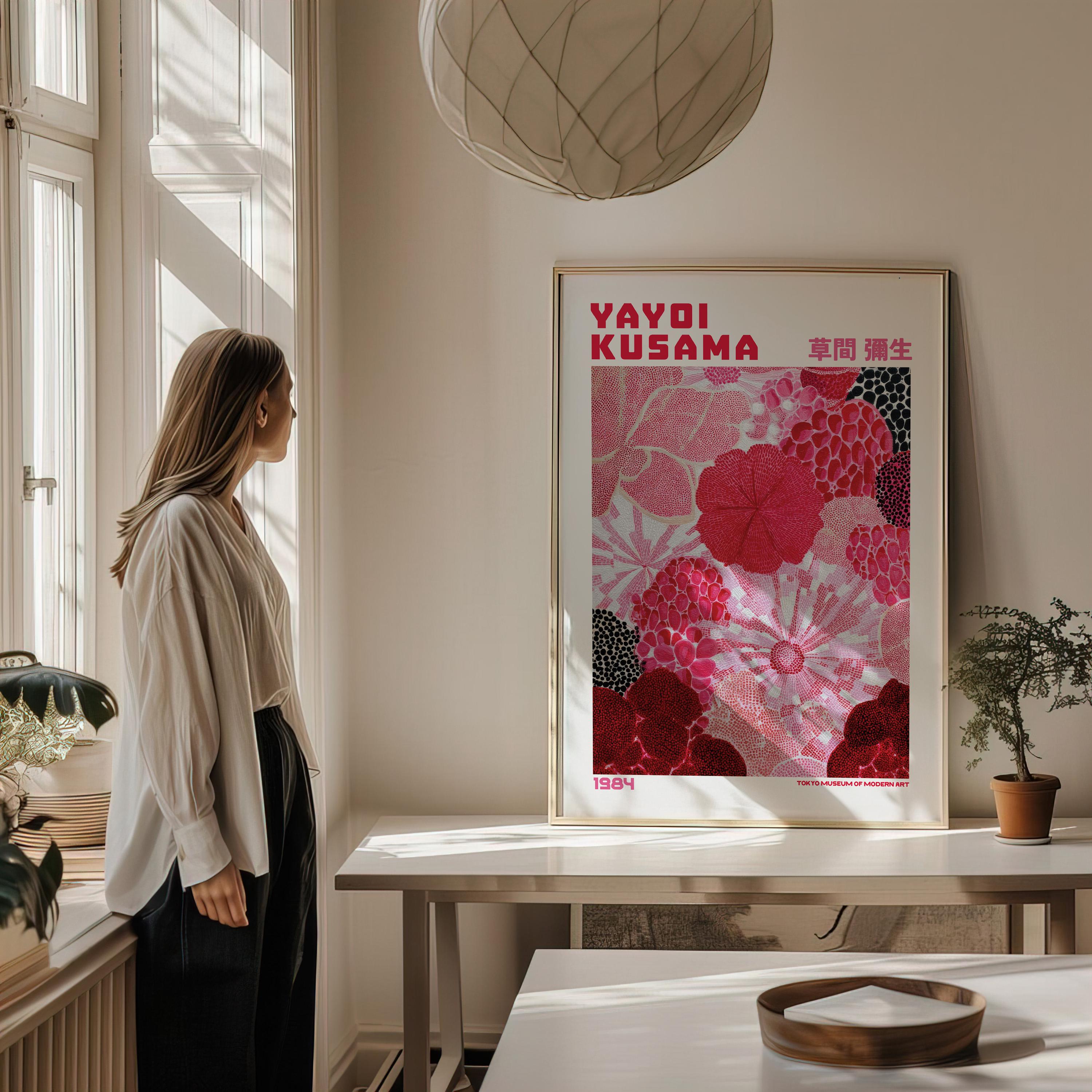 Yayoi Kusama Poster - Yayoi Kusama Inspired Pink Japanese Wall Art