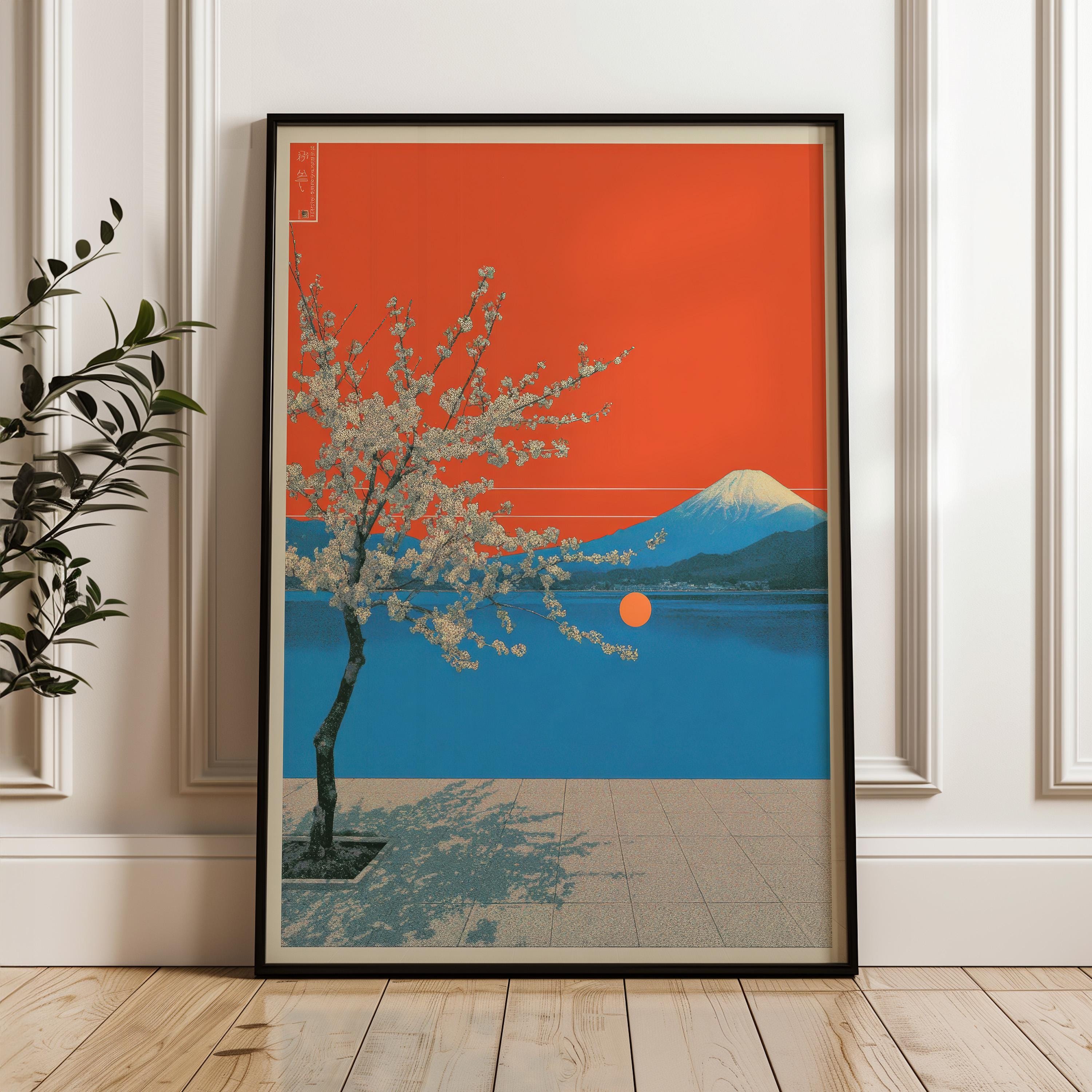 Japanese Mt. Fuji Poster, Retro Y2K Vaporwave Art (digital