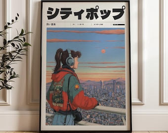 Retro Japanese Y2K Poster, Aesthetic 90s Vaporwave Print, Vintage