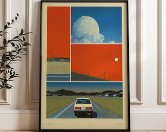 Retro Japanese Car Poster: Y2K Vaporwave Indie Art (Digital Download)