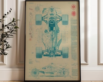 Descarga de plano de coche de carreras de Fórmula 1, vintage, póster digital