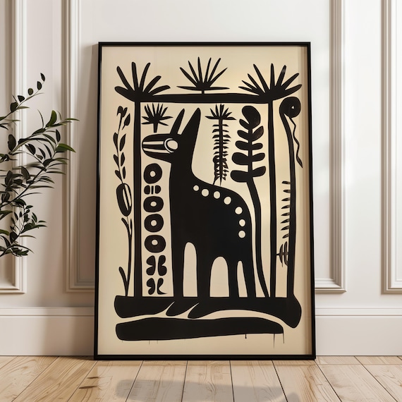 Traditional Mexican Art Poster, Folk Art, Ethnic Art Print, Livingroom Decor, Mexico Travel Poster, Vintage Wall Art, Mexican Culture Print